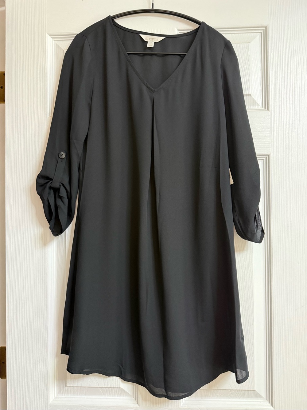 Black V-Neck Roll-Sleeve Dress